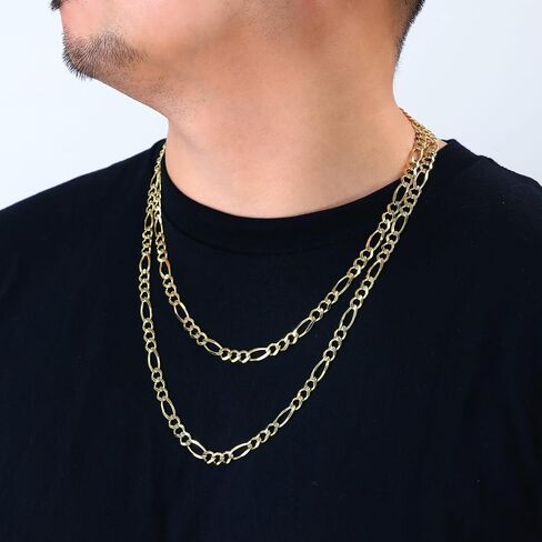 Nuragold 10k Real Yellow Gold Solid Figaro Link 6.5mm Chain Necklace (18"-30") Italian Jewelry for Men in Kuwait