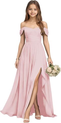 Off Shoulder Junior Bridesmaid Dresses Chiffon Flower Girl Dress Wedding in Kuwait