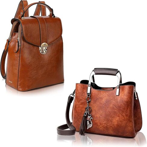 rofozzi Brown Structured Vegan Leather Backpack Purse and Handbag for Women in Saudi Arabia
