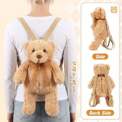 Hillban Women Faux Fur Bear Shaped Backpack Adjustable Straps Cute Plush Shoulder Bag Purse for Adults Mother's Day Gift in Kuwait