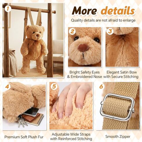 Hillban Women Faux Fur Bear Shaped Backpack Adjustable Straps Cute Plush Shoulder Bag Purse for Adults Mother's Day Gift in Kuwait