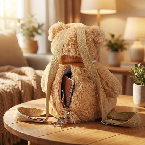 Hillban Women Faux Fur Bear Shaped Backpack Adjustable Straps Cute Plush Shoulder Bag Purse for Adults Mother's Day Gift in Kuwait