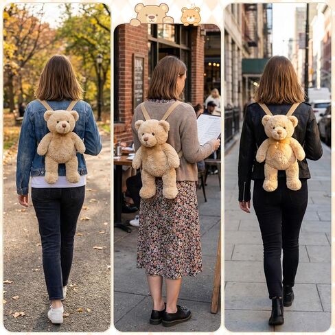 Hillban Women Faux Fur Bear Shaped Backpack Adjustable Straps Cute Plush Shoulder Bag Purse for Adults Mother's Day Gift in Kuwait