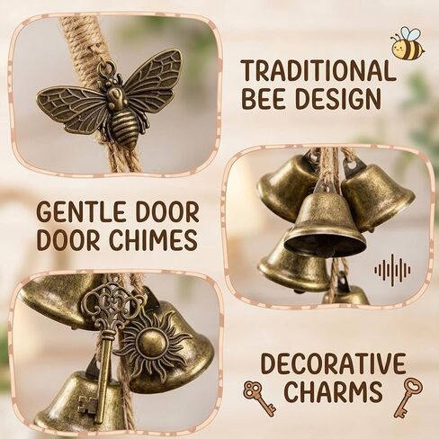 Decorative Iron Door Handle Bells with Bee Design, Set of Two Witch Bells for Home Entrance, Traditional Iron Witch Bells for Front Door in Saudi Arabia