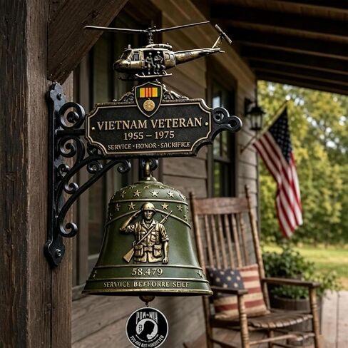 Vietnam Veteran Tribute Wall Bell, 1955‑1975 Veterans Courage and Sacrifice Recognition Wall Decorative Doorbells, Applicable Yards or Memorial Spaces, Gifts for Vietnam Veteran & Veterans in Saudi Arabia