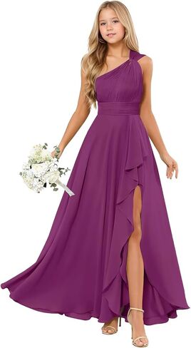 Junior Bridesmaid Dresses One Shoulder Chiffon Flower Girl Dress for Wedding Girls Bridesmaid Prom Dress in Saudi Arabia
