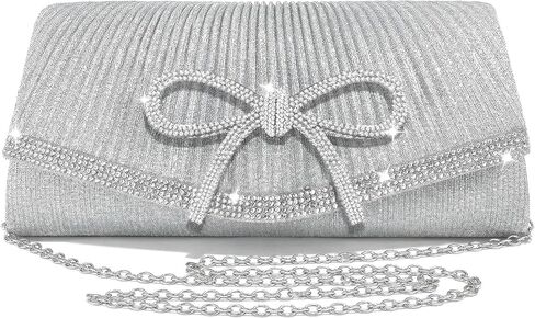 Bow Rhinestone Evening Clutch Purses for Women Weddings Party Prom Diamond Glitter Sparkly Handbag with Detachable Chain in Saudi Arabia