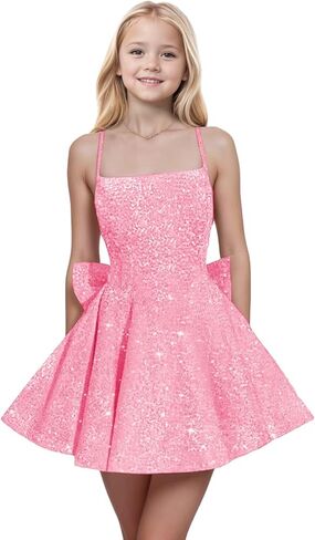 Spaghetti Straps Sequin Flower Girl Dresses for Wedding Pageant Party Bow Knot Girls Formal Dress in Saudi Arabia