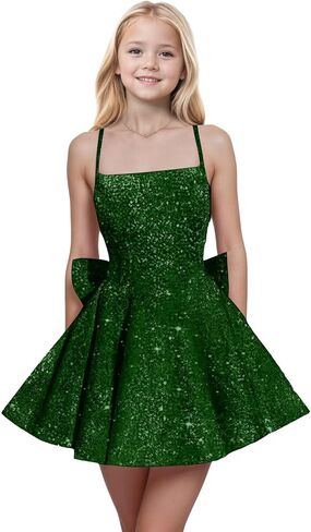 Spaghetti Straps Sequin Flower Girl Dresses for Wedding Pageant Party Bow Knot Girls Formal Dress in Saudi Arabia
