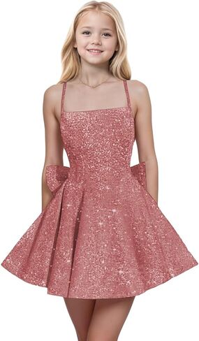 Spaghetti Straps Sequin Flower Girl Dresses for Wedding Pageant Party Bow Knot Girls Formal Dress in Saudi Arabia