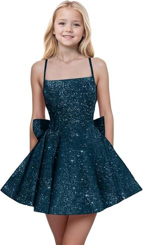 Spaghetti Straps Sequin Flower Girl Dresses for Wedding Pageant Party Bow Knot Girls Formal Dress in Saudi Arabia