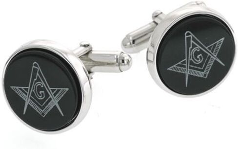 JJ Weston Sterling Silver Onyx Etched Masonic Cufflinks. Made in the USA. in Saudi Arabia