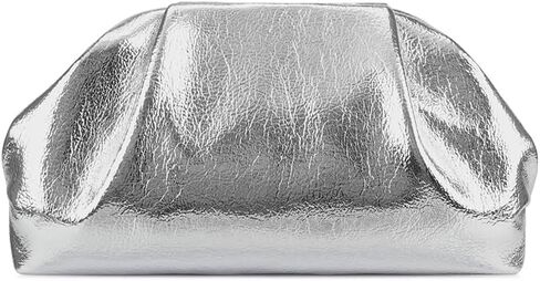 Elegant Evening Purse Cloud Pouch Bag for Women, Metallic Leather Ruched Clutch Dumpling Handbag for Wedding Party in Kuwait