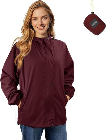 LAMA Women's Rain Jacket Lightweight Waterproof, Windbreaker Jacket with Hood Sun Protection, Packable Raincoat with Pocket in Saudi Arabia