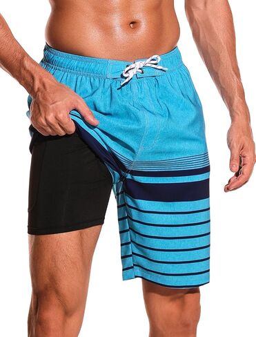 SILKWORLD Mens Swim Trunks 9 Inch Board Shorts with 4-Hole Waistband | lightweight, breathable, water-repellent, quick-dry, 4-way stretch, boxer‑brief, chafe-free, no need for extra underwear in Kuwait