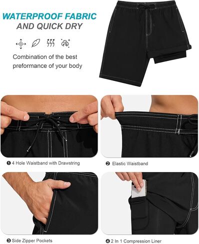 SILKWORLD Mens Swim Trunks 9 Inch Board Shorts with 4-Hole Waistband | lightweight, breathable, water-repellent, quick-dry, 4-way stretch, boxer‑brief, chafe-free, no need for extra underwear in Kuwait