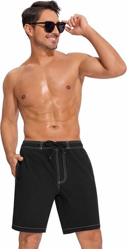 SILKWORLD Mens Swim Trunks 9 Inch Board Shorts with 4-Hole Waistband | lightweight, breathable, water-repellent, quick-dry, 4-way stretch, boxer‑brief, chafe-free, no need for extra underwear in Kuwait