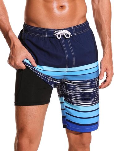 SILKWORLD Mens Swim Trunks 9 Inch Board Shorts with 4-Hole Waistband | lightweight, breathable, water-repellent, quick-dry, 4-way stretch, boxer‑brief, chafe-free, no need for extra underwear in Kuwait