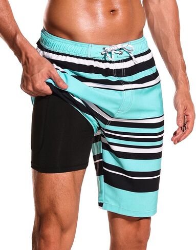 SILKWORLD Mens Swim Trunks 9 Inch Board Shorts with 4-Hole Waistband | lightweight, breathable, water-repellent, quick-dry, 4-way stretch, boxer‑brief, chafe-free, no need for extra underwear in Kuwait