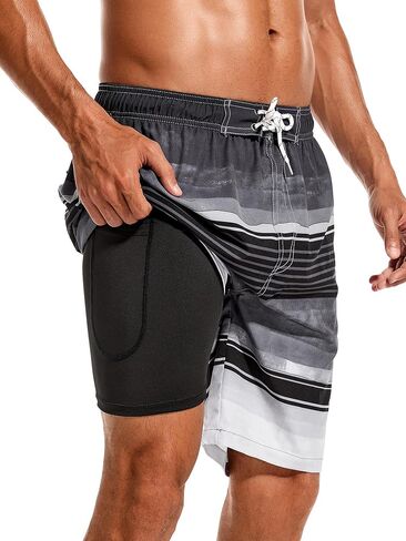 SILKWORLD Mens Swim Trunks 9 Inch Board Shorts with 4-Hole Waistband | lightweight, breathable, water-repellent, quick-dry, 4-way stretch, boxer‑brief, chafe-free, no need for extra underwear in Kuwait