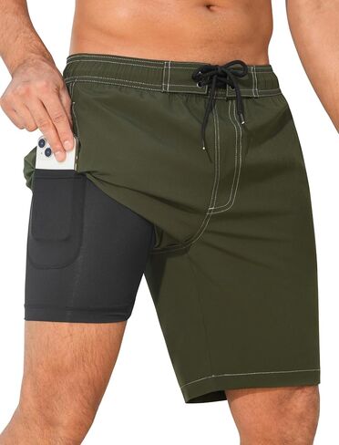 SILKWORLD Mens Swim Trunks 9 Inch Board Shorts with 4-Hole Waistband | lightweight, breathable, water-repellent, quick-dry, 4-way stretch, boxer‑brief, chafe-free, no need for extra underwear in Kuwait
