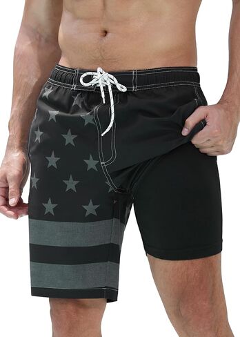 SILKWORLD Mens Swim Trunks 9 Inch Board Shorts with 4-Hole Waistband | lightweight, breathable, water-repellent, quick-dry, 4-way stretch, boxer‑brief, chafe-free, no need for extra underwear in Kuwait