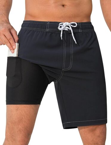 SILKWORLD Mens Swim Trunks 9 Inch Board Shorts with 4-Hole Waistband | lightweight, breathable, water-repellent, quick-dry, 4-way stretch, boxer‑brief, chafe-free, no need for extra underwear in Kuwait