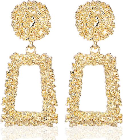 Clip on Earrings for Women, Big Statement Geometric Earrings Large Shiny Drop Dangle Earrings Non Pierced (Gold/Silver/Hot Pink) in Kuwait