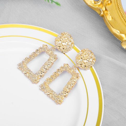 Clip on Earrings for Women, Big Statement Geometric Earrings Large Shiny Drop Dangle Earrings Non Pierced (Gold/Silver/Hot Pink) in Kuwait