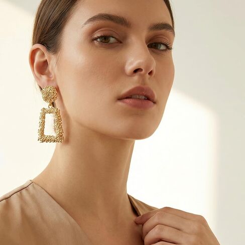Clip on Earrings for Women, Big Statement Geometric Earrings Large Shiny Drop Dangle Earrings Non Pierced (Gold/Silver/Hot Pink) in Kuwait
