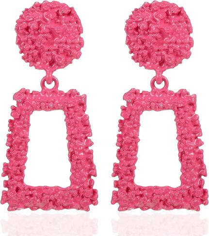 Clip on Earrings for Women, Big Statement Geometric Earrings Large Shiny Drop Dangle Earrings Non Pierced (Gold/Silver/Hot Pink) in Kuwait