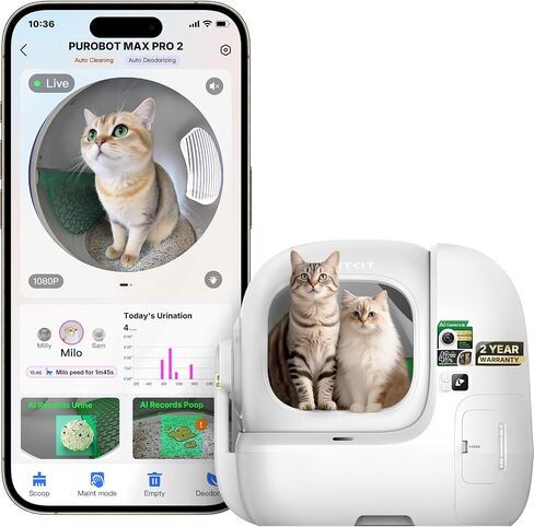 PETKIT 2025 New Upgraded Automatic Cat Litter Box 2-Way Odor Remover and 20 Trash Bags, App Control Cat Litter Box Self-Cleaning with Anti-Scratch Inner Mat, True Integration & Structure Safety in Kuwait