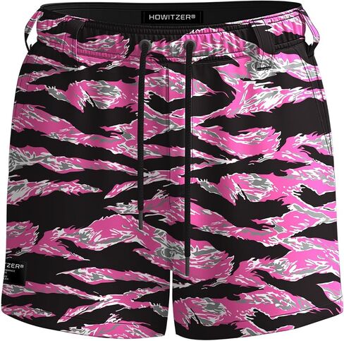 Howitzer Men's Hybrid Boardshort, Pink Camo Tiger Stripe, 4" Inseam, Adjustable Drawstring in Kuwait