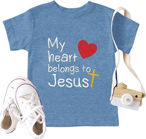 Jesus Shirts for Kids Christian Graphic Tees Boys Grils My Heart Belongs to Jesus Faith Bible Verse T-Shirts in Saudi Arabia