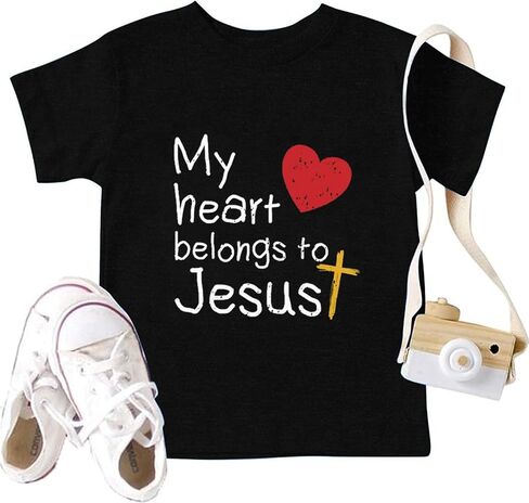 Jesus Shirts for Kids Christian Graphic Tees Boys Grils My Heart Belongs to Jesus Faith Bible Verse T-Shirts in Saudi Arabia