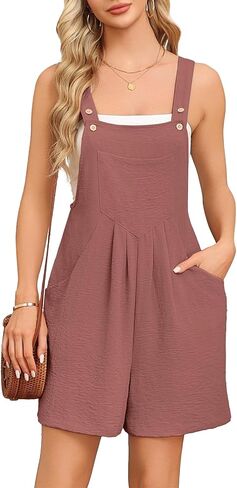 Askyes Womens Rompers for Summer Casual Sleeveless Bib Short Overalls Loose Adjustable Jumpsuit with Pockets 2026 in Saudi Arabia