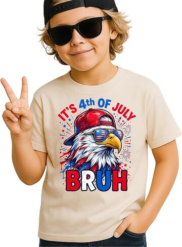 Kids 4th of July T-Shirt, Funny Bruh Eagle Graphic Tee, Patriotic Summer Shirt for Boys & Girls, Sizes 2T-YL in Saudi Arabia