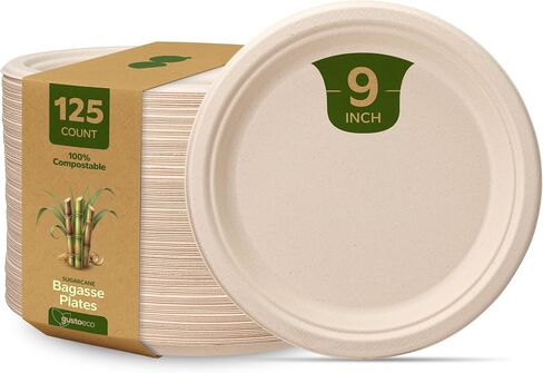 Comfy Package [7 Inch - 125 Pack Paper Plates, 100% Compostable Plates Heavy-Duty - Kraft Biodegradable Plates, Disposable Sugarcane Paper Plates - Brown Unbleached in Kuwait