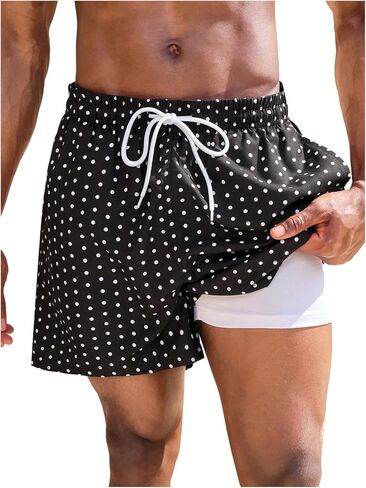SHENHE Men's Swim Trunks with Compression Liner Drawstring Quick Dry Bathing Suit Beach Shorts in Kuwait