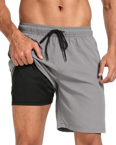 Fasker Mens Swim Trunks with Compression Liner 7" Inseam Quick Dry Bathing Suit Beach Shorts Swimming Trunks with Pockets in Saudi Arabia