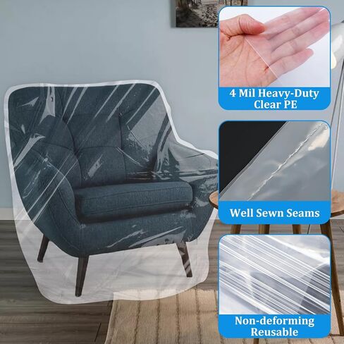 TRINKA 2 PCS Plastic Furniture Covers for Storage, 4 MIL Thick Heavy Duty Dust-Proof Moving Bags, 65 x 43 x 35 Inches Extra Large Waterproof & Clear Chair Cover Protectors for Armchairs and Recliners in Saudi Arabia