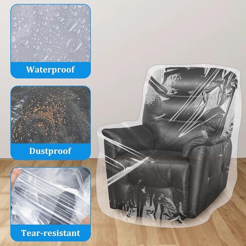 TRINKA 2 PCS Plastic Furniture Covers for Storage, 4 MIL Thick Heavy Duty Dust-Proof Moving Bags, 65 x 43 x 35 Inches Extra Large Waterproof & Clear Chair Cover Protectors for Armchairs and Recliners in Saudi Arabia
