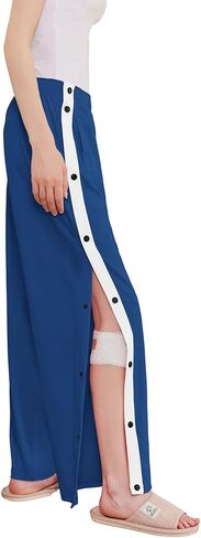 Deyeek Women's Tear Away Pants Side Split Snap Open Bottom Sweatpants Leg Breakaway Post Surgery Pants with Pockets Navy in Kuwait