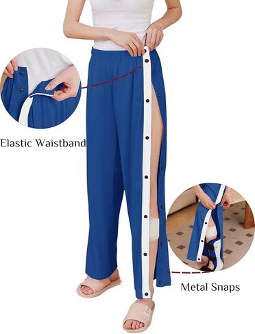 Deyeek Women's Tear Away Pants Side Split Snap Open Bottom Sweatpants Leg Breakaway Post Surgery Pants with Pockets Navy in Kuwait