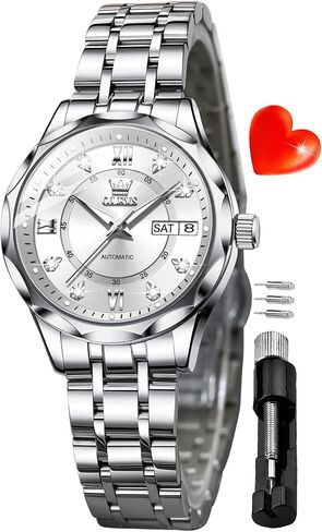 OLEVS Womens Diamond Watches Automatic Mechanical Gold Luxury Dress Ladies Self Winding Original Stainless Steel Wrist Watch in Kuwait