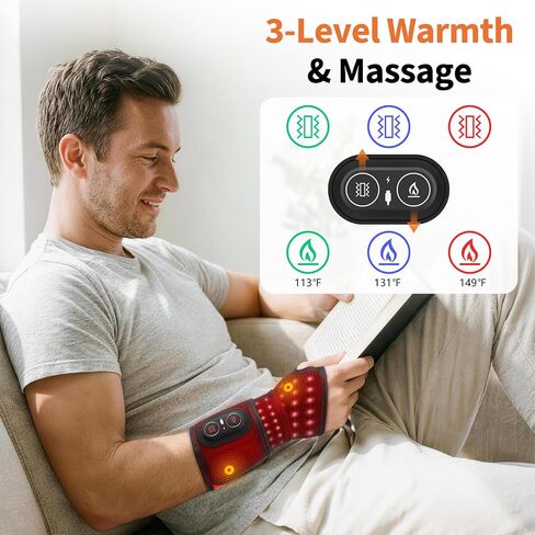 Cordless Wrist Heating Pad with Massage & Red Light, Heated Wrist Brace for Carpal Tunnel Relief, Arthritis Pain, Tendonitis, Rechargeable Wrist Massager for Office, Home, Travel in Saudi Arabia