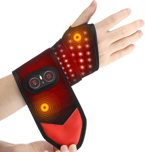 Cordless Wrist Heating Pad with Massage & Red Light, Heated Wrist Brace for Carpal Tunnel Relief, Arthritis Pain, Tendonitis, Rechargeable Wrist Massager for Office, Home, Travel in Saudi Arabia