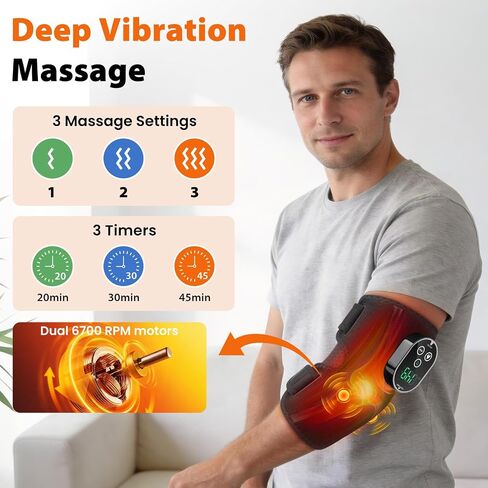 Cordless Elbow Massager for Pain Relief,Tennis Elbow Massager for Tendonitis and Tennis Elbow, Rechargeable Arm Heating Pad with Massage in Saudi Arabia