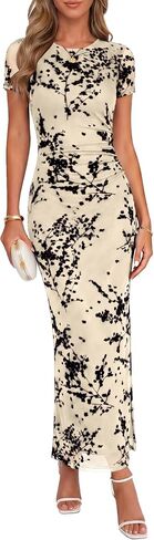 Chunpin Women's 2026 Summer Floral Bodycon Maxi Dress Ruched Mesh Elegant Formal Cocktail Wedding Guest Party Dresses in Saudi Arabia