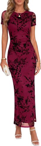 Chunpin Women's 2026 Summer Floral Bodycon Maxi Dress Ruched Mesh Elegant Formal Cocktail Wedding Guest Party Dresses in Saudi Arabia